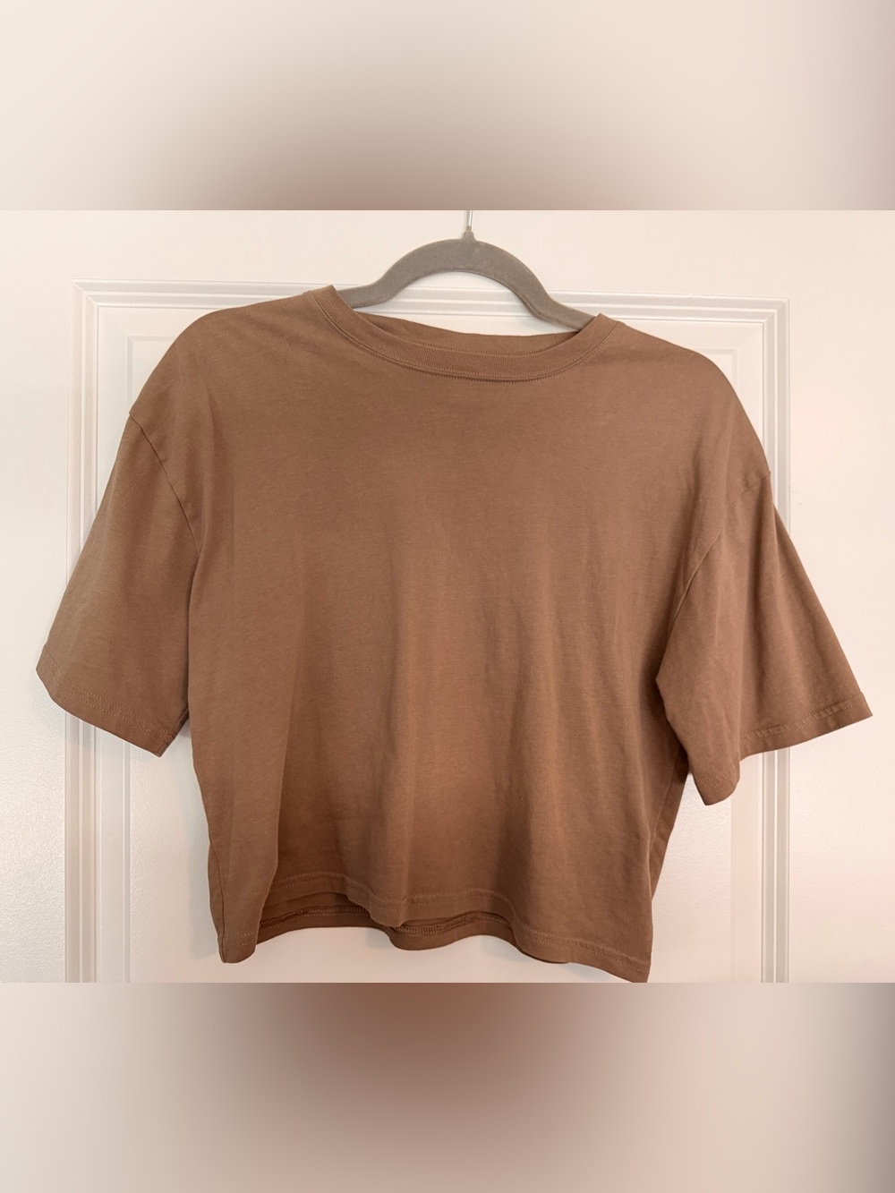 Athleta Cropped Crew Tee in Warm Brown